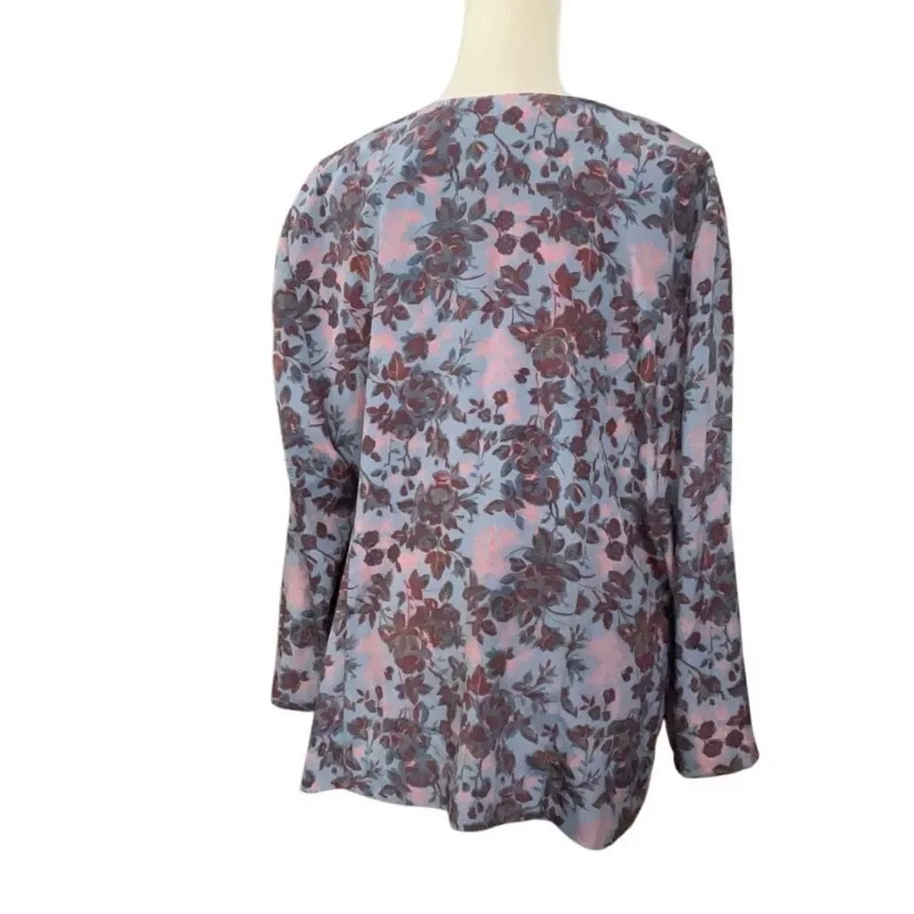 Leslie Fay Dress Jacket Double Breasted Buttons Purple Blue Floral Print Size 18 - Picture 5 of 6